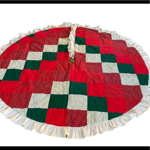Holiday Handmade Patchwork Christmas Tree Skirt Country Quilt